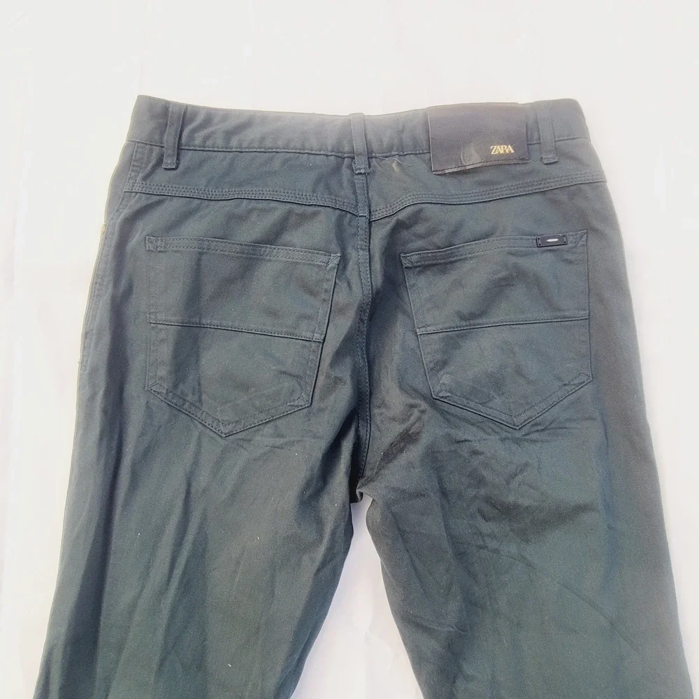 Zara Skinny Fit Men's Pants Size 31 Dark Green 5-Pocket Stretch Trousers P31